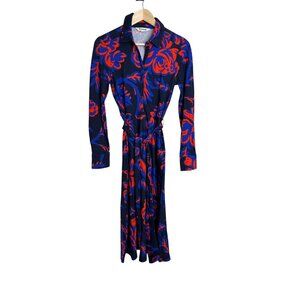 Boden Laura Jersey Midi Shirt Dress Size 2 Navy Red Floral Pattern